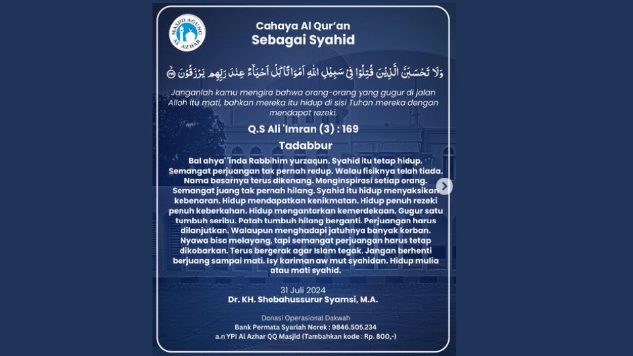 Sebagai Syahid ( Q.S Ali Imran (3):169)