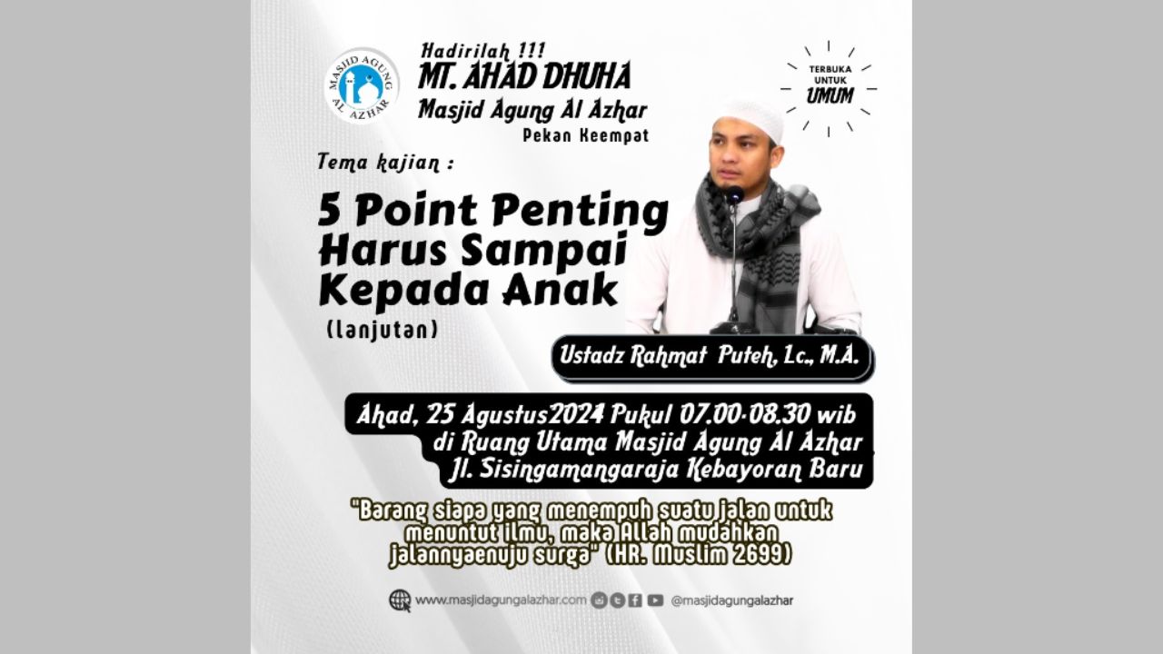  Majelis Taklim Ahad Dhuha, 25 Agustus 2024 Pkl. 07.00-08.30 WIB
