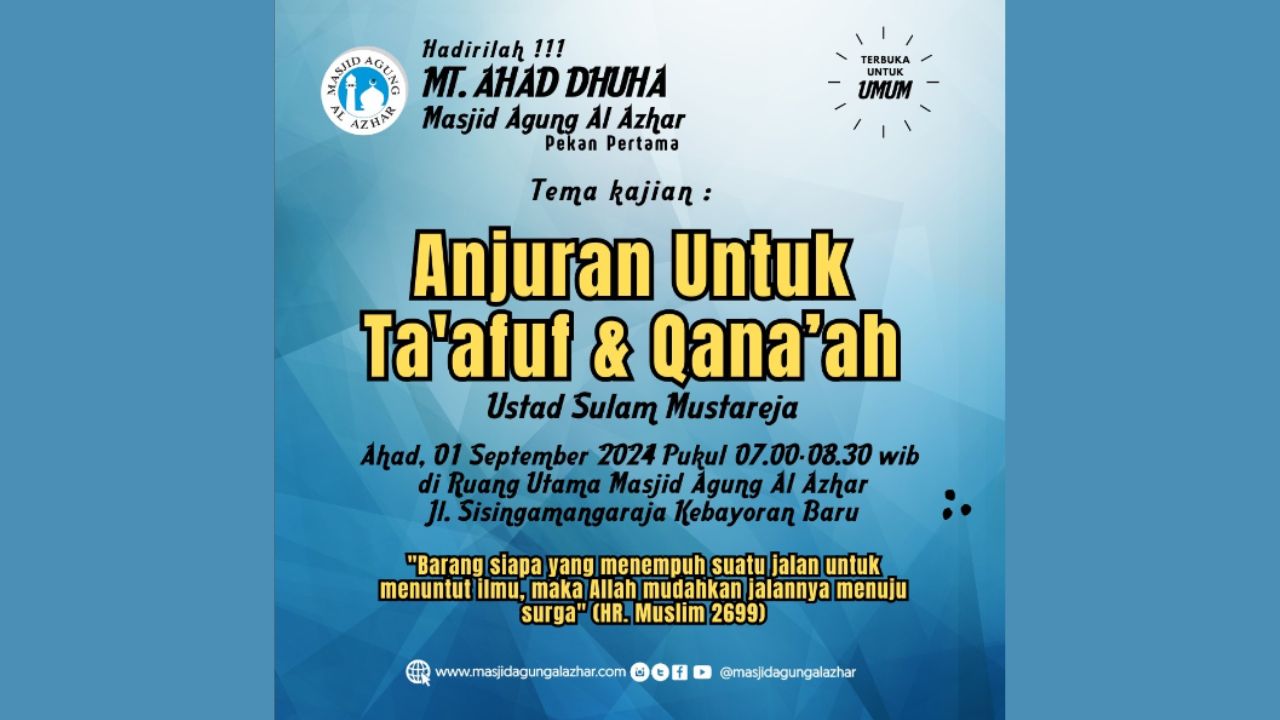 Majelis Taklim Ahad Dhuha, 01 September 2024 Pkl. 07.00-08.30 WIB