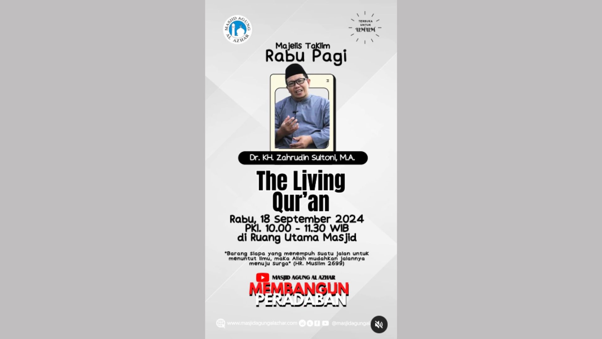 Majelis Taklim Rabu Pagi, 18 September 2024 Pkl. 10.00-11.30 WIB